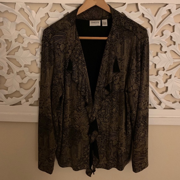 Chico's Sweaters | Chico's Traveler's Collection Waterfall Open Cardigan Size 3 (16) Euc | Color: Black/Cream | Size: XL | Mazzysmia's Closet